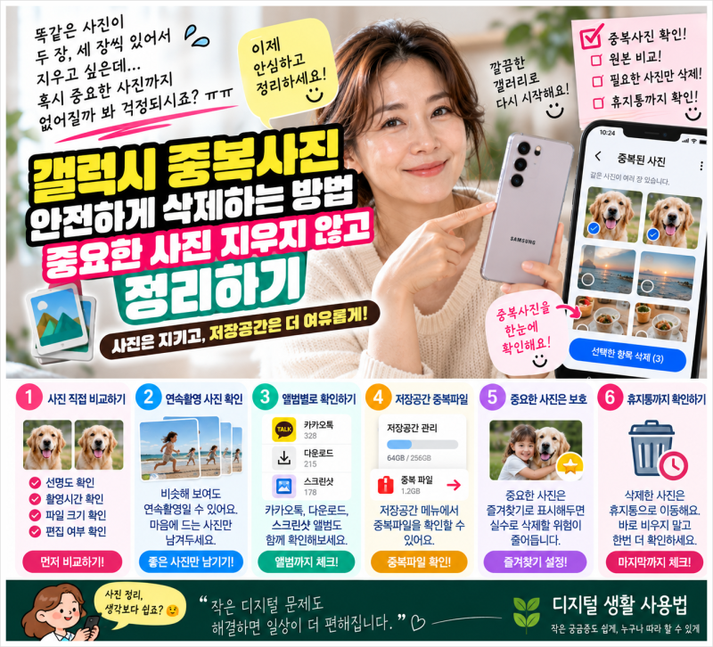 갤럭시 중복사진 안전하게 삭제하는 방법｜중요한 사진 지우지 않고 정리하기