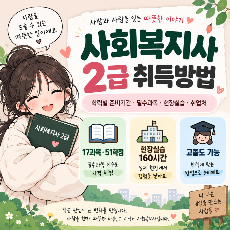 사회복지사 2급 취득방법 총정리｜학점은행제·실습·취업처까지 ｜한국사회복지사협회