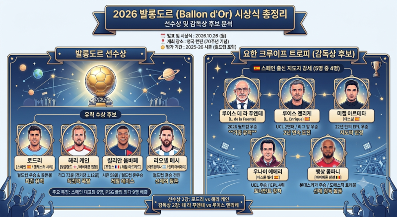 2026 발롱도르 일정 및 선수상 & 감독상 후보 분석 및 최종 수상 예측 총정리!