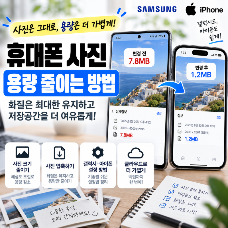 휴대폰 사진 용량 줄이는 방법｜화질은 최대한 유지하고 사진 크기 줄이기