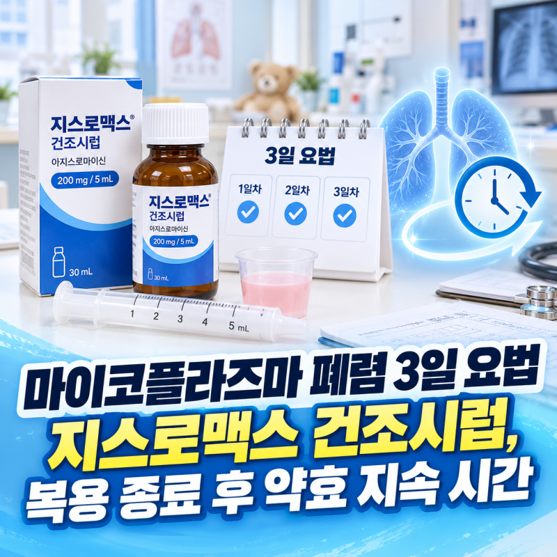 마이코플라즈마 폐렴 3일 요법 지스로맥스 건조시럽, 복용 종료 후 약효 지속 시간