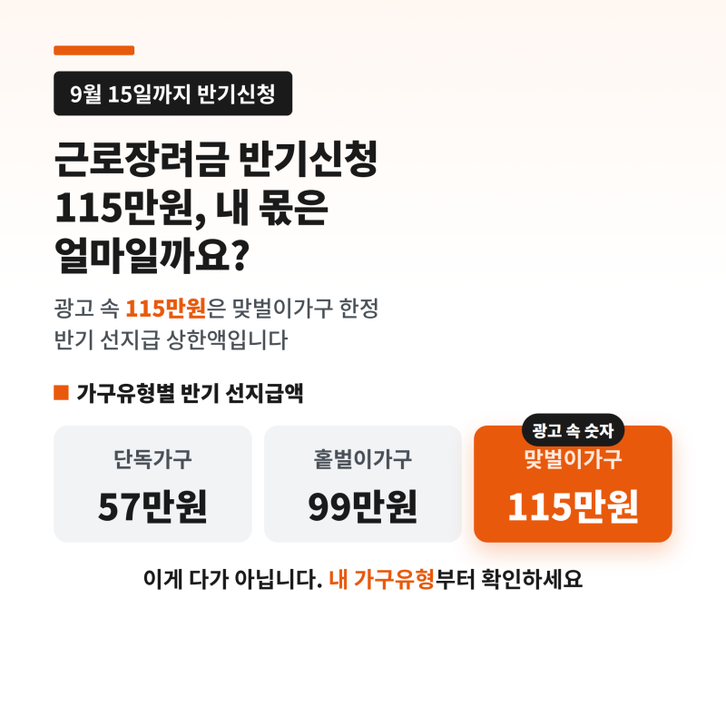 근로장려금 반기신청 115만원, 내 몫은 얼마일까요?