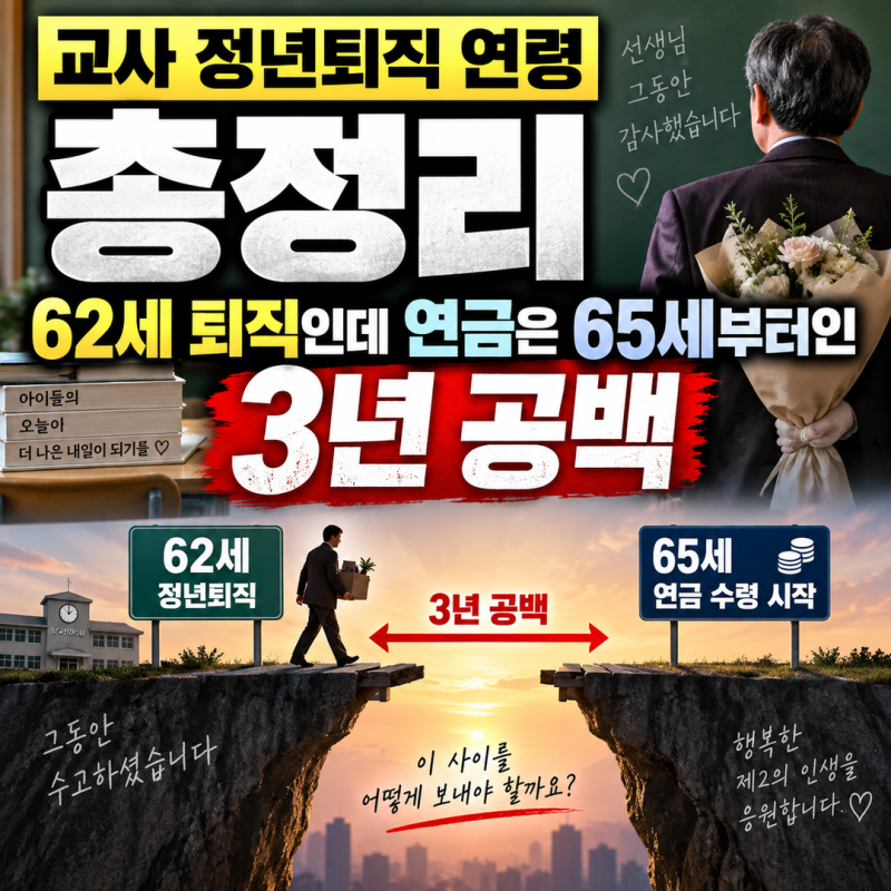교사 정년퇴직 연령 총정리 | 62세 퇴직인데 연금은 65세부터인 3년 공백