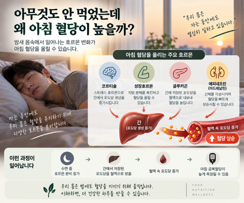 아침 공복혈당이 유독 높은 이유아무것도 안 먹었는데 왜 오를까?