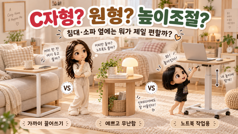 C자형 vs 원형 vs 높이조절 사이드테이블｜침대·소파 옆에는 뭐가 제일 편할까?