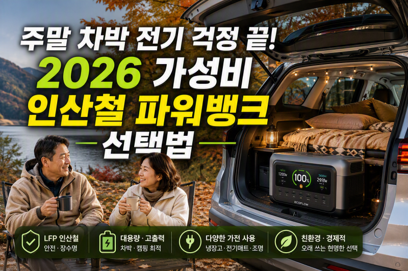 [스마트 라이프 & 테크] "주말 차박·캠핑 전기 걱정 끝!" 2026 가성비 인산철(LFP) 파워뱅크 용량....