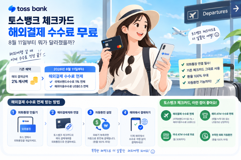 해외여행 다녀와서 알았습니다. 토스뱅크 체크카드 수수료가 무료라고?