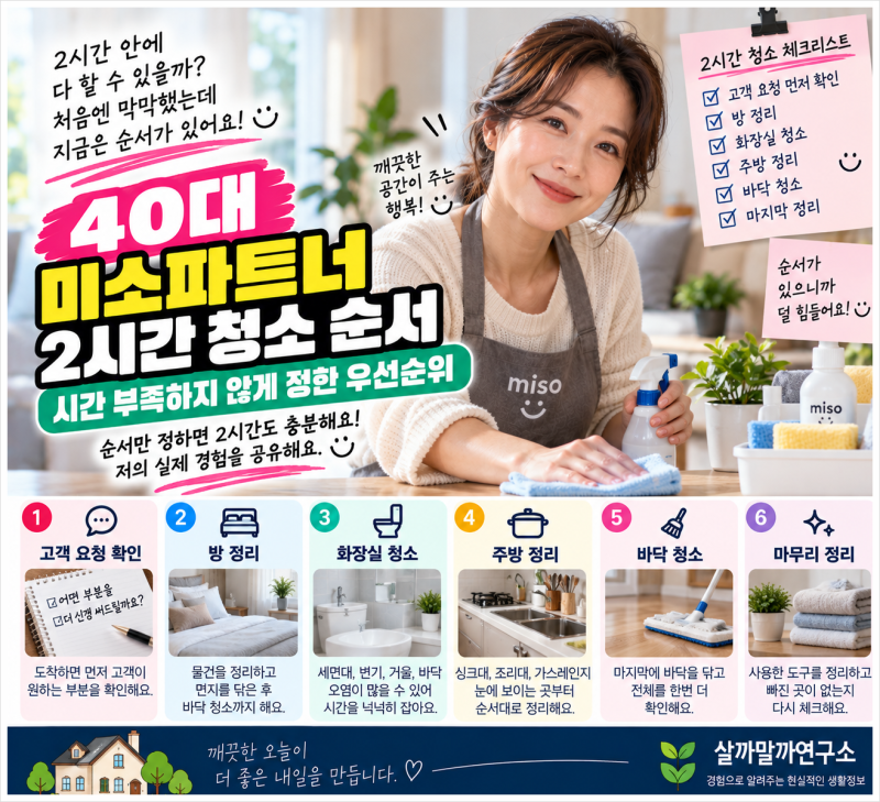 40대 미소파트너 2시간 청소 순서｜시간 부족하지 않게 정한 우선순위