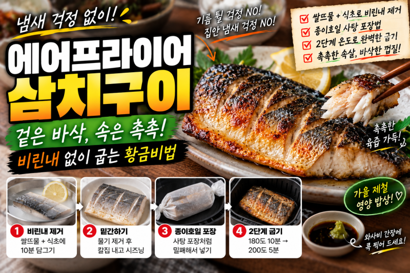 에어프라이어 삼치구이 생선 냄새 없이 굽는 법! 종이호일 사탕 포장법과 비린내 잡는 쌀뜨....