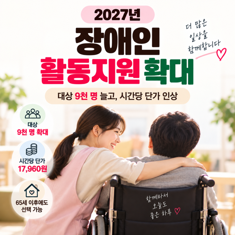 2027년 장애인 활동지원 확대｜9천명 늘고 65세 이후에도 계속 받을 수 있다