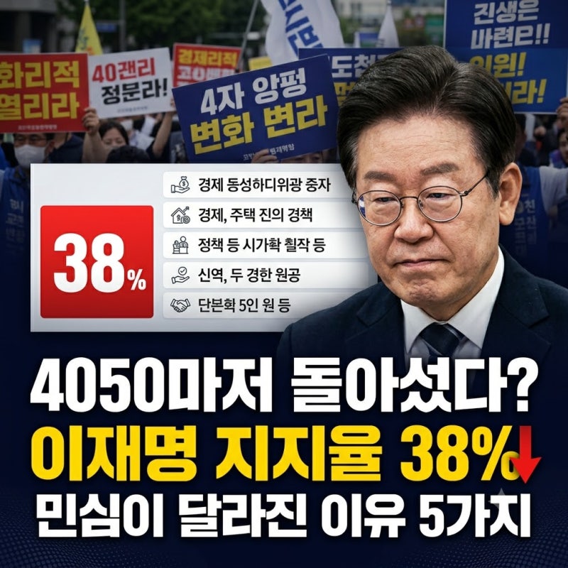 “4050마저 돌아섰다?” 이재명 지지율 38%…민심이 달라진 이유 5가지