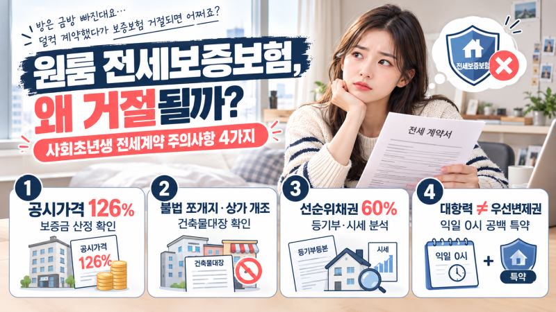 원룸 전세보증보험 거절되는 이유? 가을 이사철 사회초년생 전세계약 주의사항