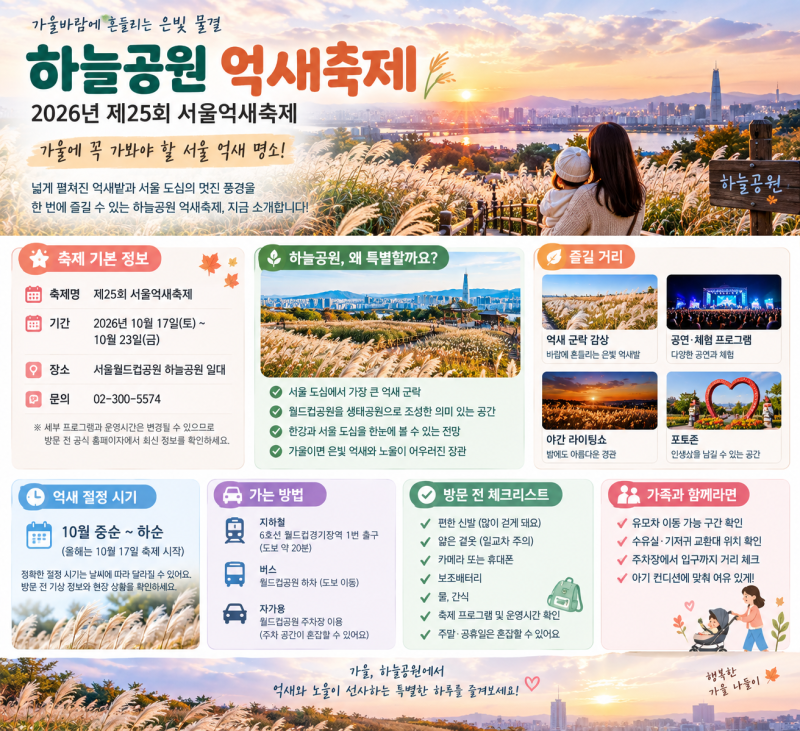 하늘공원 억새축제 2026, 가을에 꼭 가봐야 할 서울 억새 명소