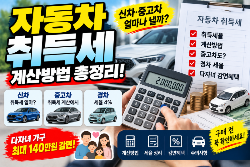 자동차 취득세 계산방법! 중고차·신차 세율과 감면혜택 총정리