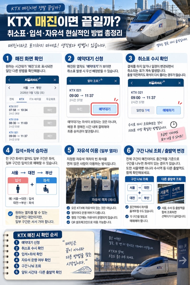KTX 매진이면 끝일까?｜취소표·입석·자유석 현실적인 방법