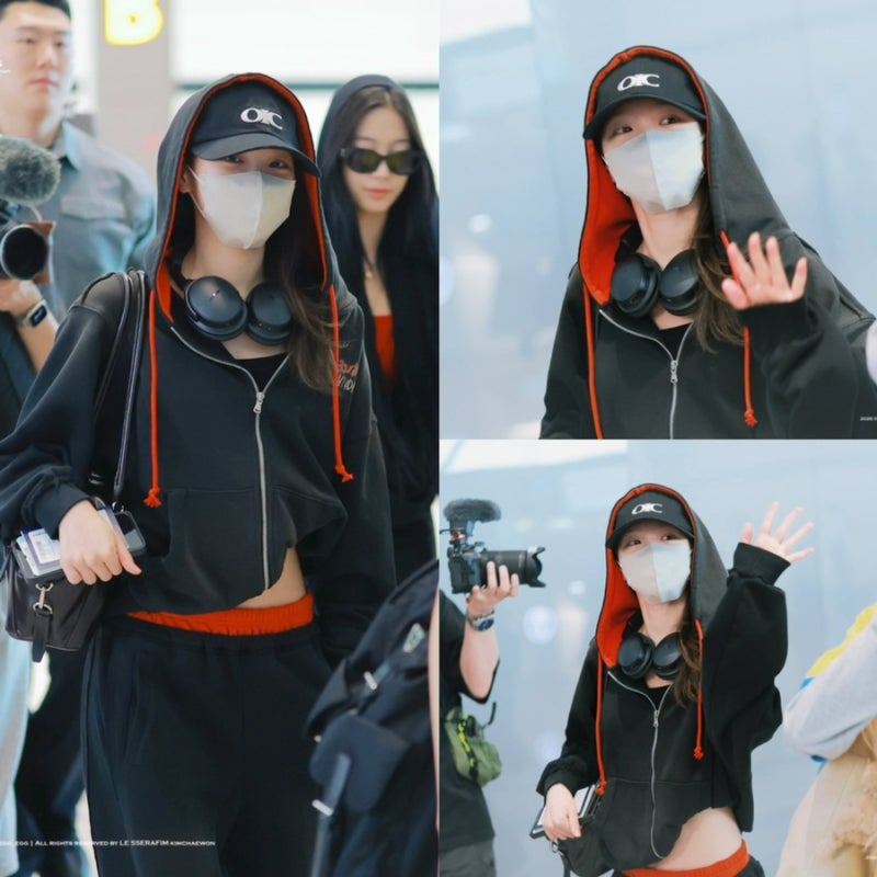 르세라핌 김채원 귀여운 후드집업, 츄리닝 바지 세트! 모자 정보