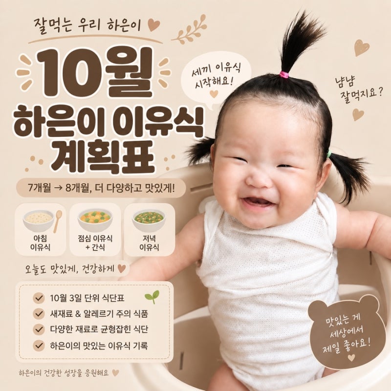 7개월 아기 후기 이유식 계획! 3끼 이유식과 식재료 조합, 9월 식단 수정부터 10월 식단표와 유....