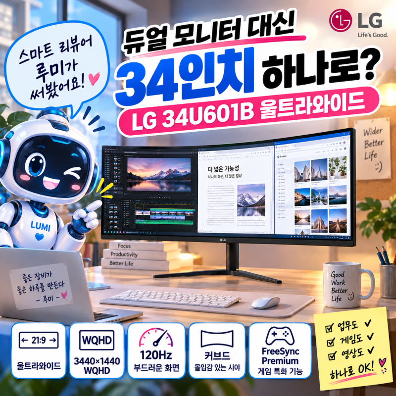 LG 34U601B 34인치 울트라와이드, 듀얼 모니터 대신 살 만할까?
