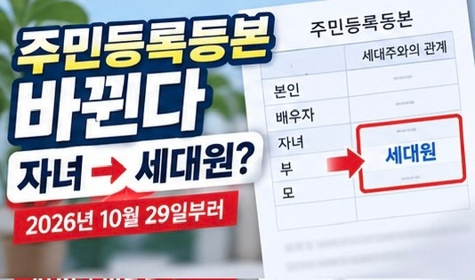 2026 주민등록등본 변경｜자녀·부모는 ‘세대원’? 일반·상세 차이와 10월 29일 시행