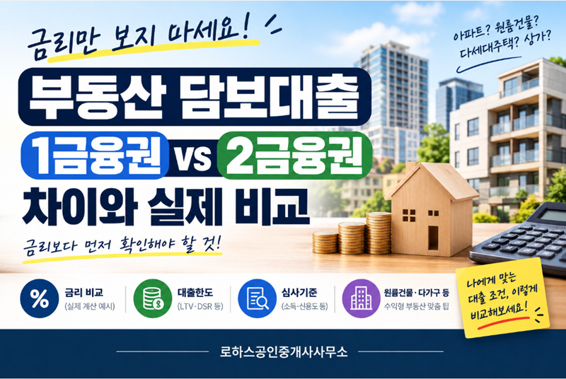 부동산 담보대출 1금융권과 2금융권 차이, 실제 비교와 계산 예시