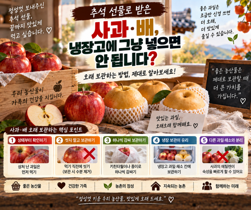 추석 선물로 받은 사과·배, 냉장고에 그냥 넣으면 안 됩니다? 오래 보관하는 방법
