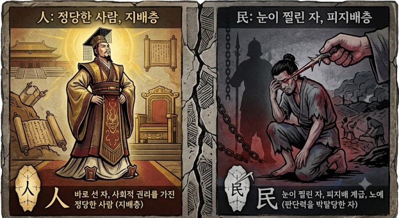 [한자 이야기] '사람 인(人)'과 '백성 민(民)'의 충격적인 유래 (눈이 찔린 한자?)