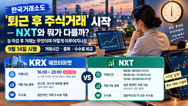 한국거래소도 '퇴근 후 주식거래' 시작, "애프터마켓 vs 넥스트레이드(NXT)", 장 마감 후 거래는....