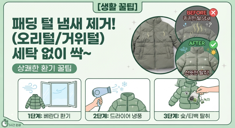 [생활 꿀팁] 옷장에 넣어둔 패딩에서 나는 퀴퀴한 털 냄새, 세탁 없이 말끔하게 없애는 환기 ....