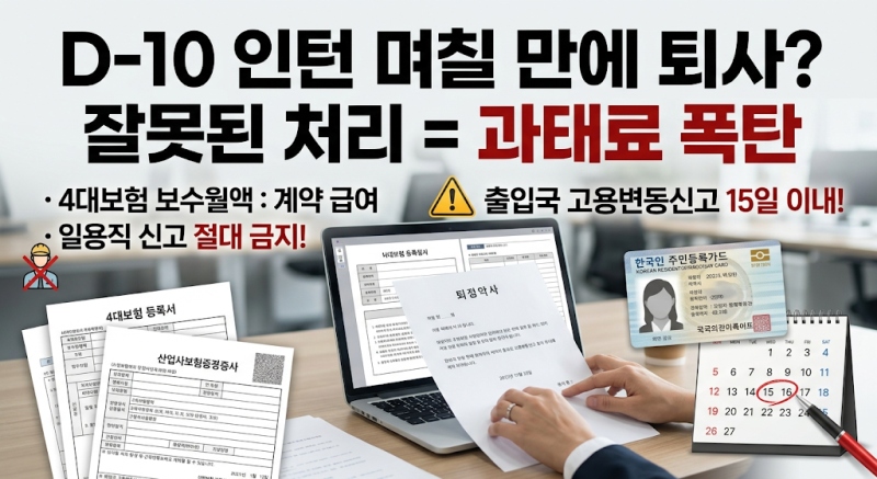 D-10-1 인턴 외국인 근로자 중도 퇴사 시 4대보험 취득·상실 신고와 급여 산정 기준