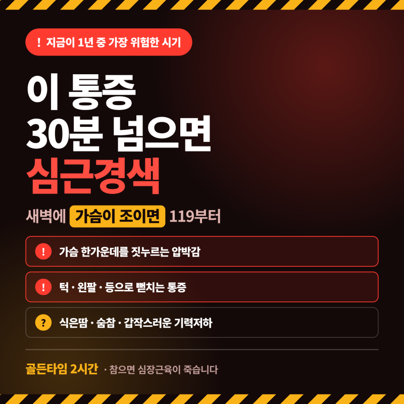 이 통증 30분 넘으면 심근경색입니다 (새벽에 가슴 조이면 119부터)