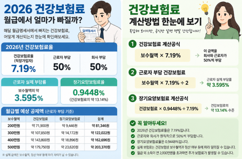 2026 건강보험료 계산방법｜월급에서 얼마가 빠질까?