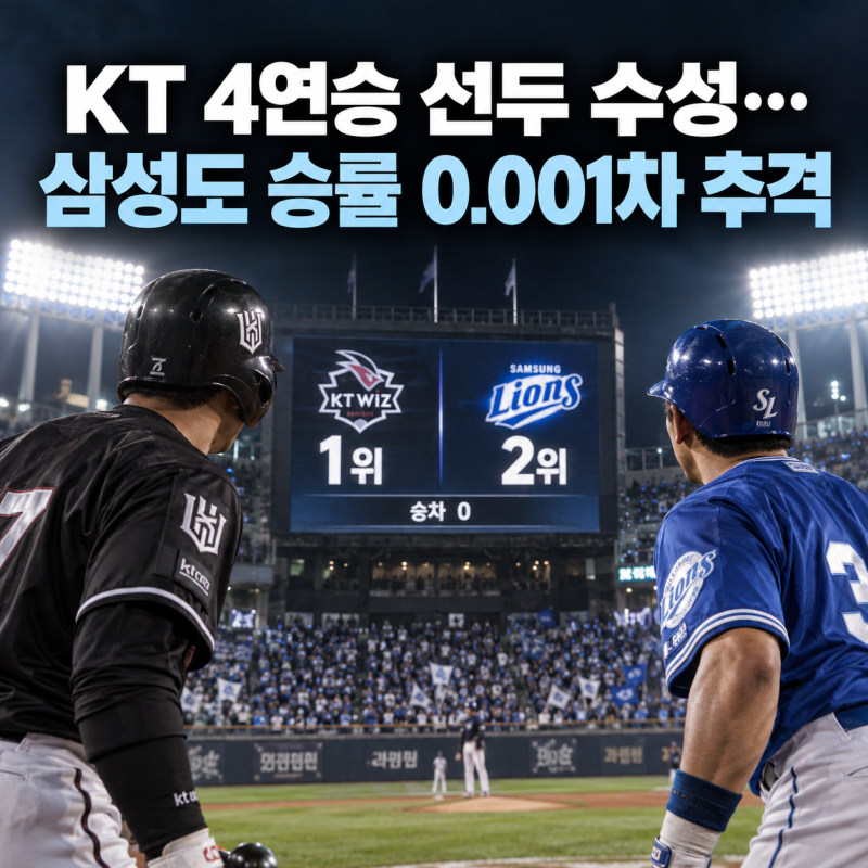 KT 4연승 선두 수성…삼성도 승률 0.001차 추격, KBO 1위 경쟁 초박빙