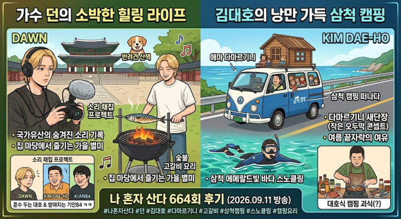 나 혼자 산다 664회 후기 – 던의 소리 채집과 고갈비, 김대호의 삼척 캠핑 (2026.09.11 방송)