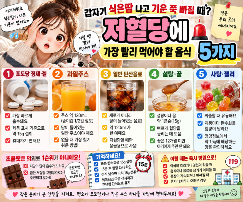 갑자기 식은땀 나고 기운 쭉 빠질 때? 저혈당에 가장 빨리 먹어야 할 음식 5가지