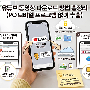 유튜브 동영상 다운로드 방법 총정리 (PC·모바일 프로그램 없이 추출)