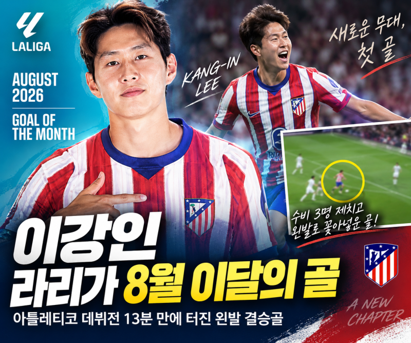 이강인 이달의 골 선정, 데뷔전 13분 만에 터진 왼발 결승골 장면