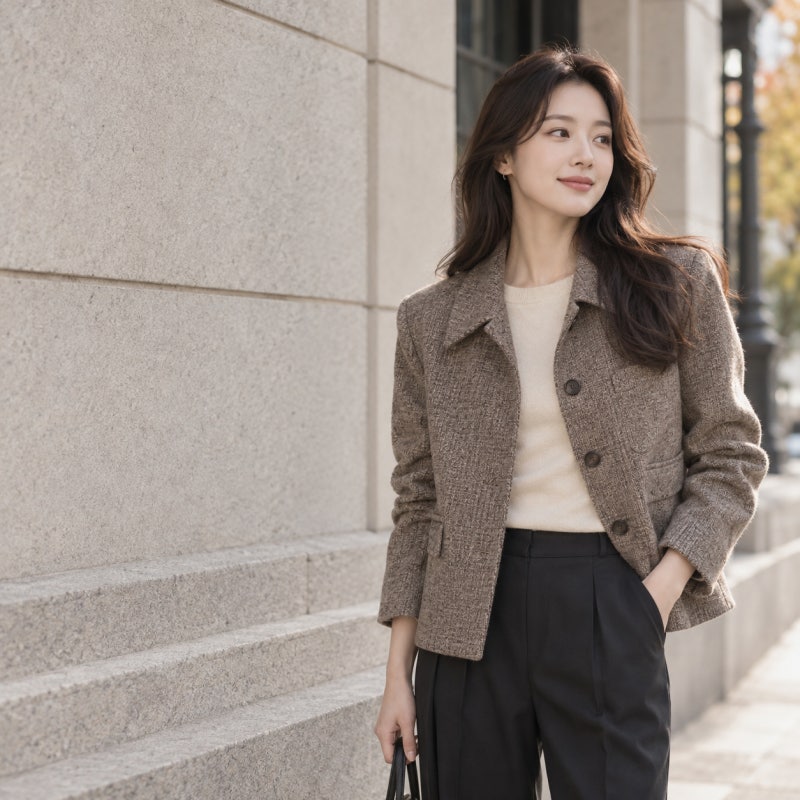 질감과 실루엣에 맞춘 데일리룩 자켓 비교 (헤링본, 워크, 스웨이드)