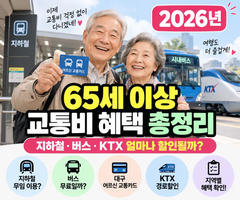 2026년 65세 이상 교통비 혜택 총정리｜지하철·버스·KTX 얼마나 할인될까?
