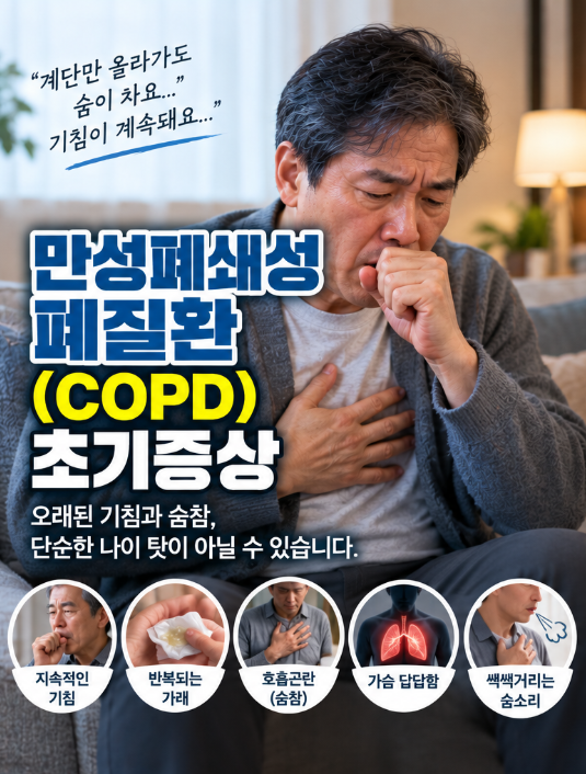 만성폐쇄성폐질환 초기증상, 기침과 숨참을 나이 탓으로 넘기면 안 되는 이유