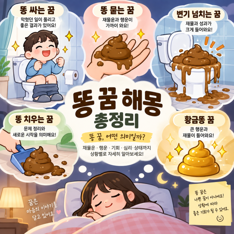 똥 꿈 해몽 총정리｜똥 싸는 꿈·묻는 꿈·변기 넘치는 꿈 뜻