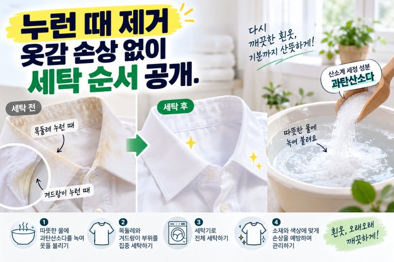 흰옷 누런 때 제거, 옷감 손상 없이 세탁하는 순서