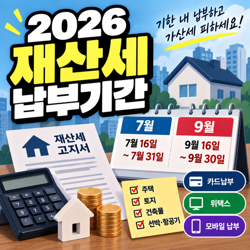 재산세 납부기간 2026 언제까지?｜7월·9월 납부 대상과 카드납부·연체 주의사항