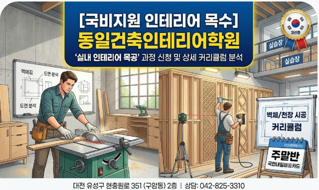 [국비지원 인테리어 목수] 동일건축인테리어학원 '실내 인테리어 목공' 과정 신청 및 상세 커....
