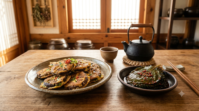 가을 제철 표고버섯전 및 저염 깻잎장아찌 황금비율: 끓이지 않는 간장 절임과 바삭한 버섯....