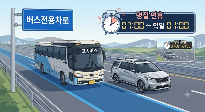 명절 고속도로 버스전용차로 시간과 단속 기준 과태료 벌점 비교