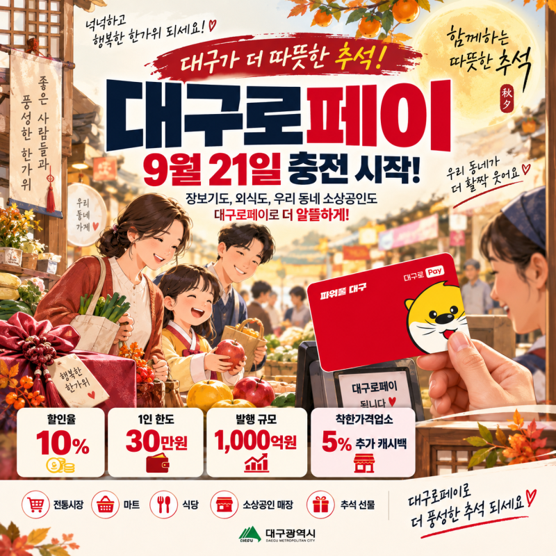대구로페이 9월 21일 다시 풀립니다! 추석 전 10% 할인 충전·한도·사용처 총정리