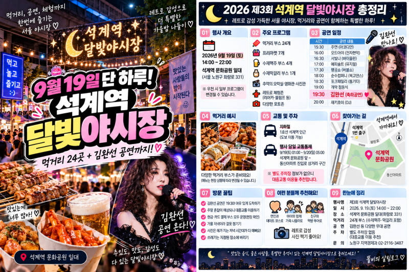 2026 석계역 달빛야시장｜김완선 공연·먹거리 24곳·시간·교통통제 총정리