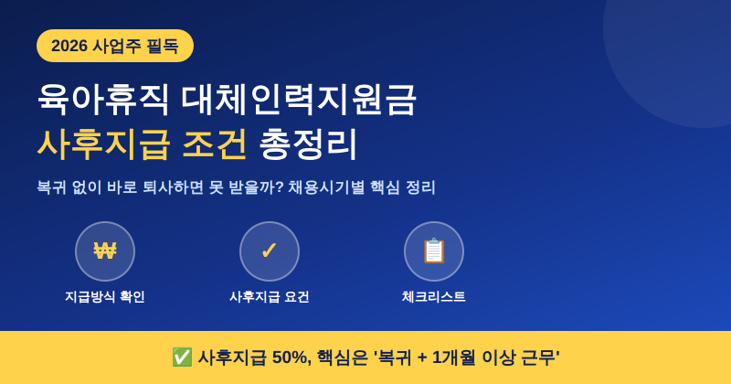 2026 육아휴직 대체인력지원금 사후지급 조건 총정리 (복귀 안 하면 못 받나요?)