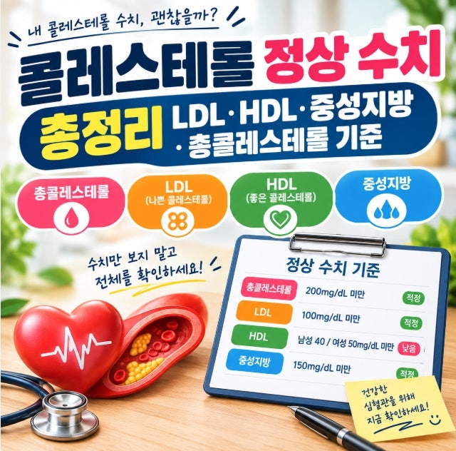 콜레스테롤 정상 수치 총정리 LDL HDL 중성지방 총콜레스테롤 기준