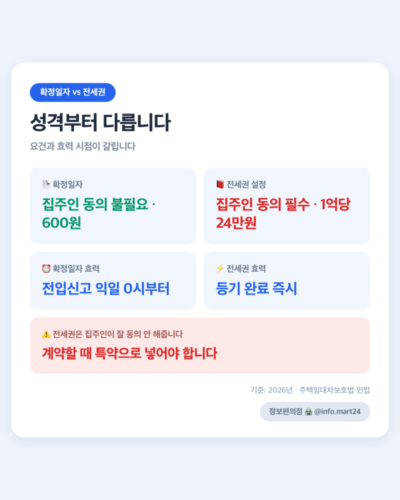 확정일자와 전세권 설정, 뭘 해야 하나요 (비용이 400배 차이납니다)